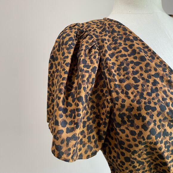 Madewell Flutter-sleeve Wrap Mini Dress In Painted Leopard Print - Picture 6 of 14